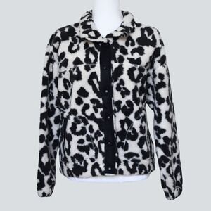 OLD NAVY Women's Active Black and White Leopard Print Teddy Jacket Size M